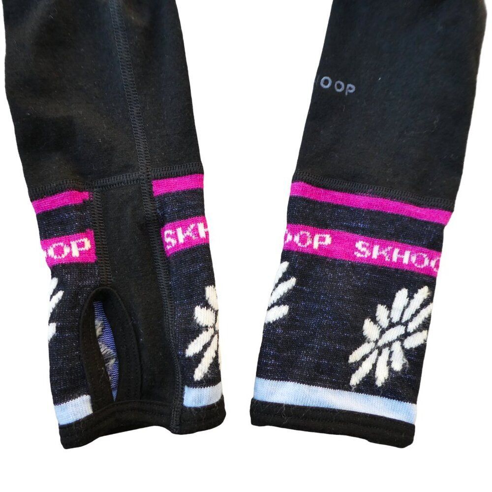 Skhoop Black Pullover Sweater Quarter Zip Thumb Holes Floral Decorative Cuff S